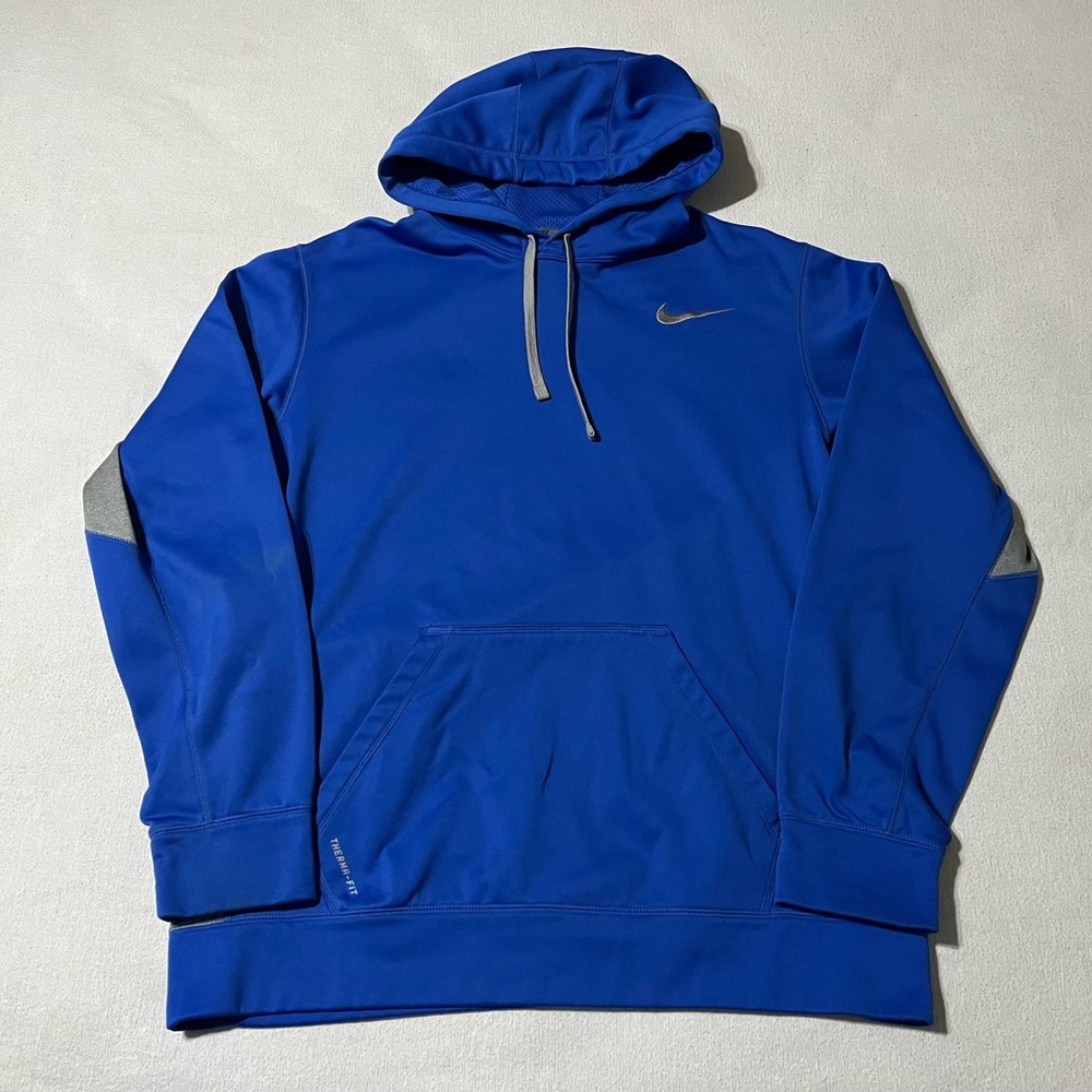 Nike Mens Large KO Knockout Hoodie Blue Gray Sweatshirt Therma Fit Fleece